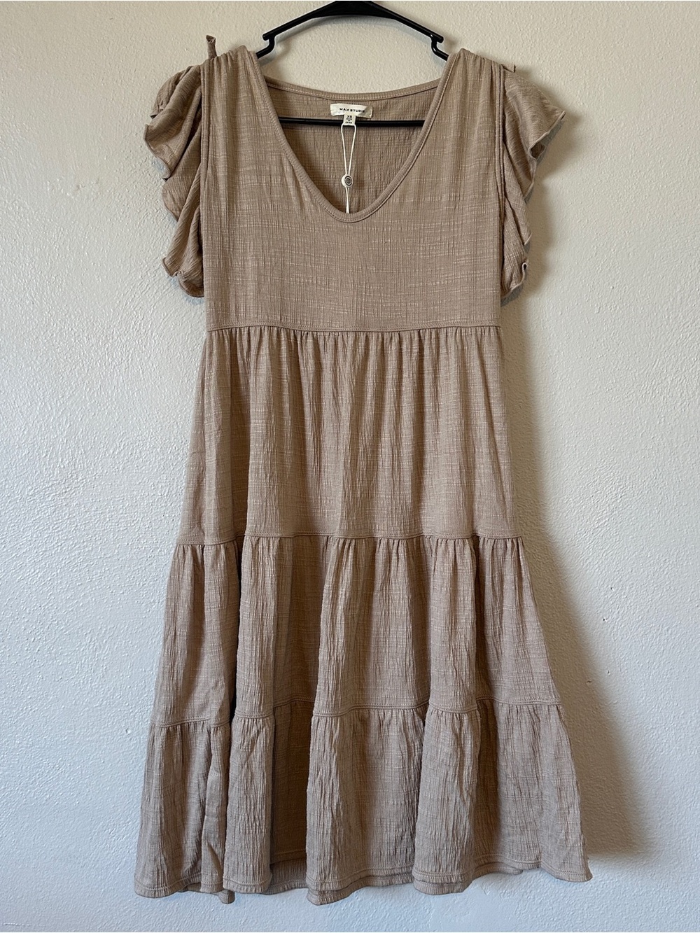 max studio ruffle cap sleeve tiered jersey babydoll dress